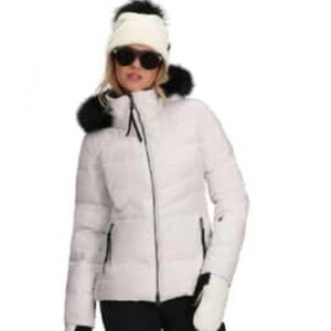 Obermeyer White Puffer Ski Jacket with Black Details